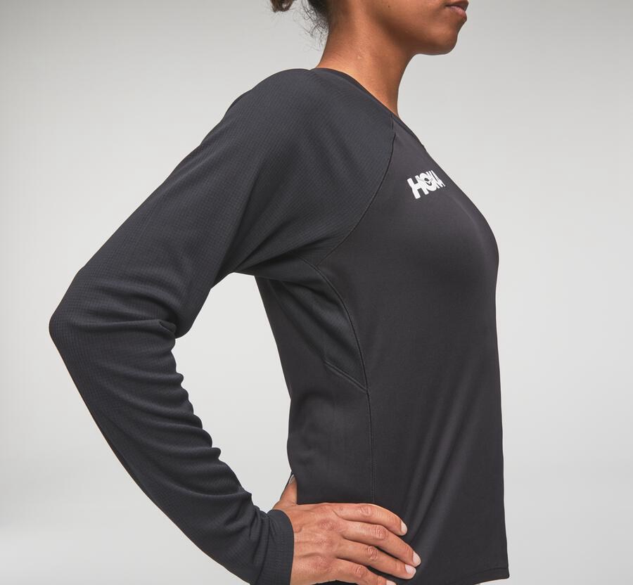 Top Hoka One One Mujer Negros - Performance Long Sleeve - MXSL56047